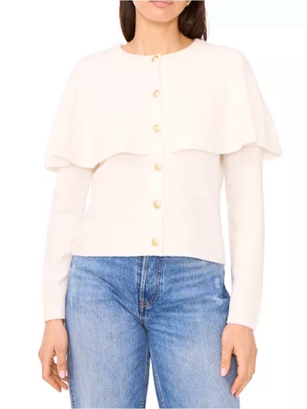 Vince Camuto Cream Cape-Overlay Button Cardigan